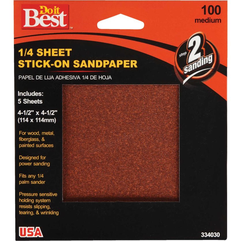 Stick-On 100 Grit 1/4 Sheet Power Sanding Sheet (5-Pack)