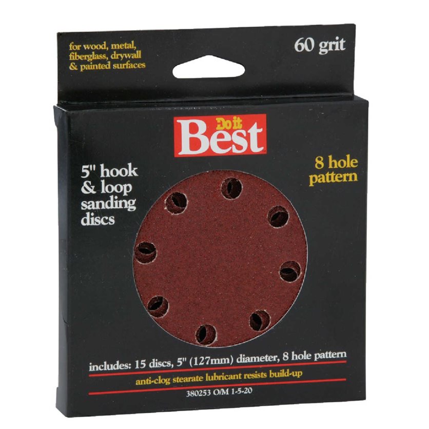 5 In. 60-Grit 8-Hole Pattern Vented Sanding Disc with Hook & Loop Backing (15-Pack)