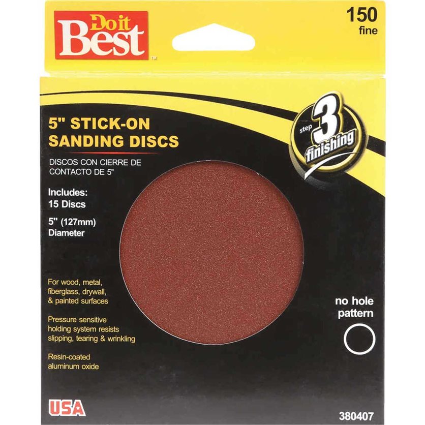 5 In. 150 Grit Stick-On Sanding Disc (15-Pack)