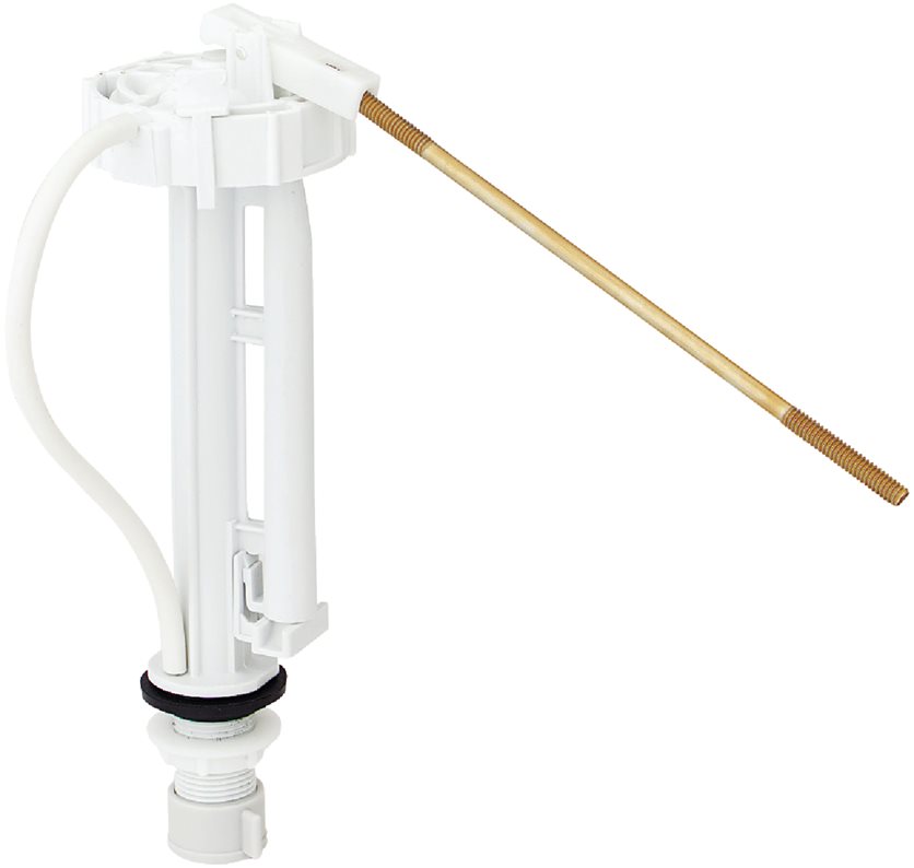 Toilet Ballcock - 8-1/2 plastic valve with float rod and refill tube.