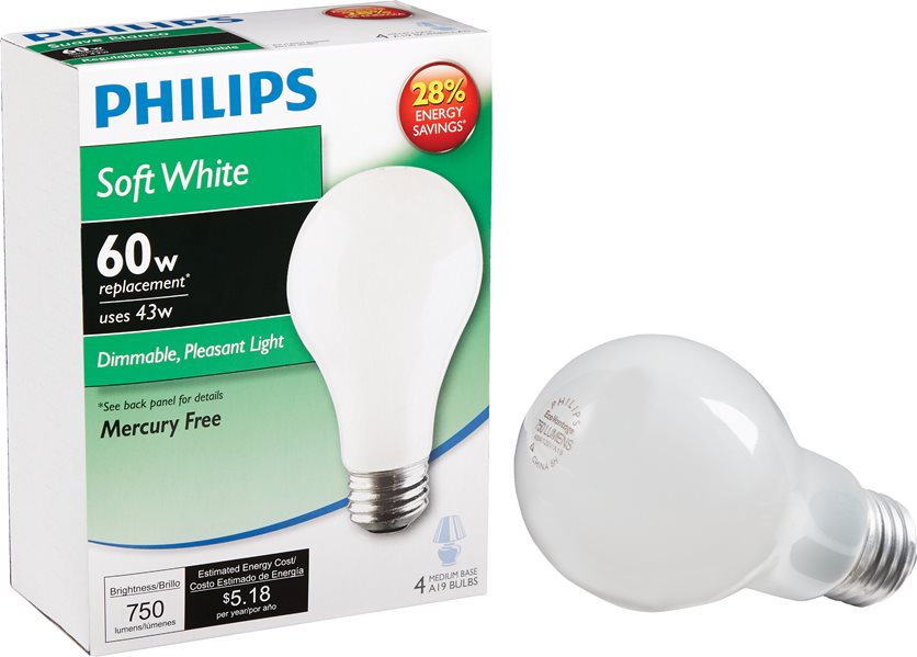 4Pk 43W Sw A19 Hal Bulb Building Depot