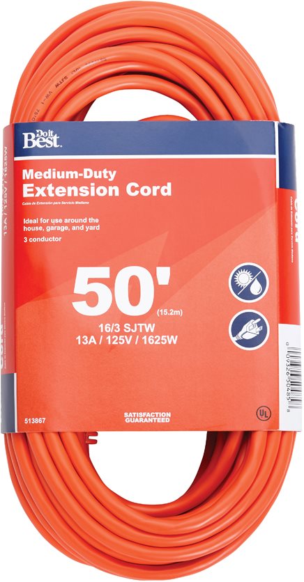 50&apos; 16/3 Orange Outdoor Extension Cord