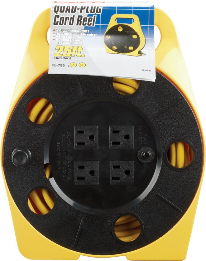 Multi Plug Cord Reel with 25 FT Cord