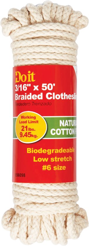 50&apos; No 6 Clothesline - Durable cotton fiber, low stretch.