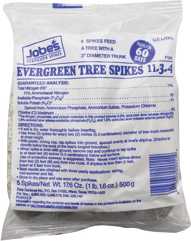 Fertilizer stakes for evergreen trees.