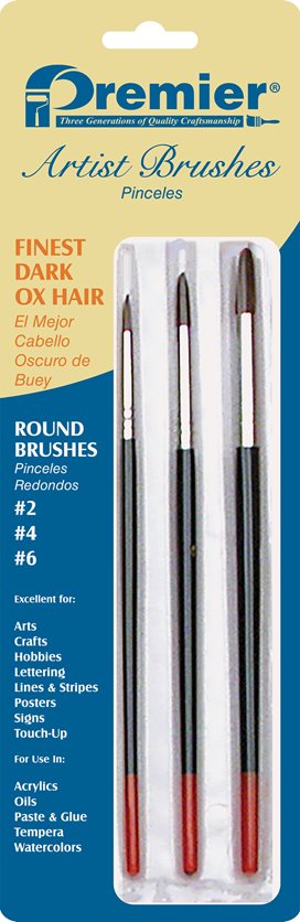 3Pc Oxhair Rnd Art Brush