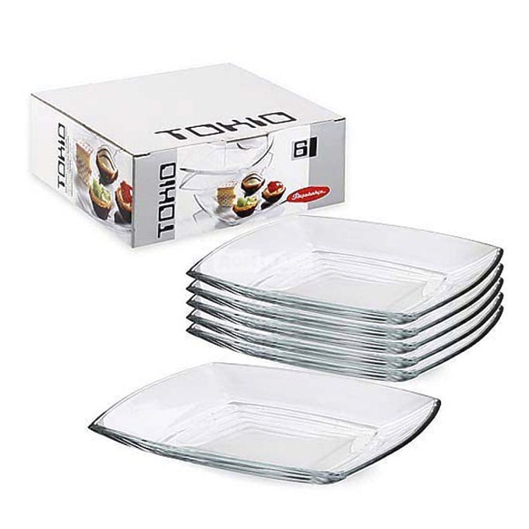 Tokio Square glass dinner plates, 6-pack