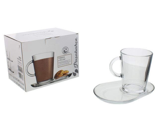 Tribeca glass cup & saucer set 385cc, 2-pack