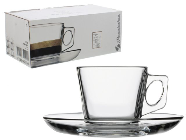 Vela glass cup & saucer set 80cc, 12-pack