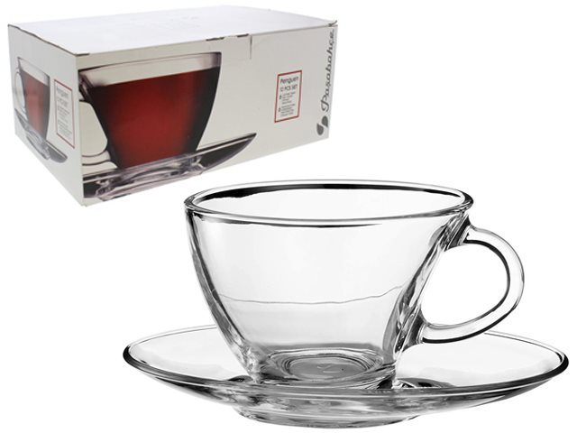 Penguen Glass Cup & Saucer 230cc, 12-Pack