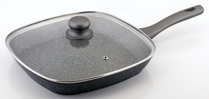 Emden aluminium steak pan with lid and marble coating 28x28x4cm